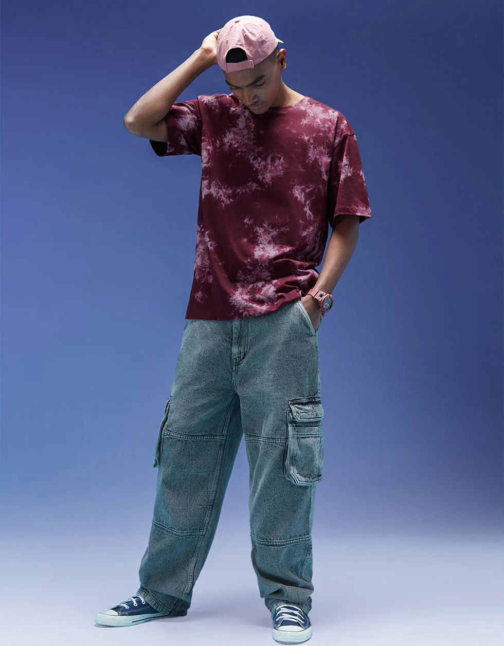 Smoke Maroon Oversized Tie-Die Printed T-shirt - Image 4