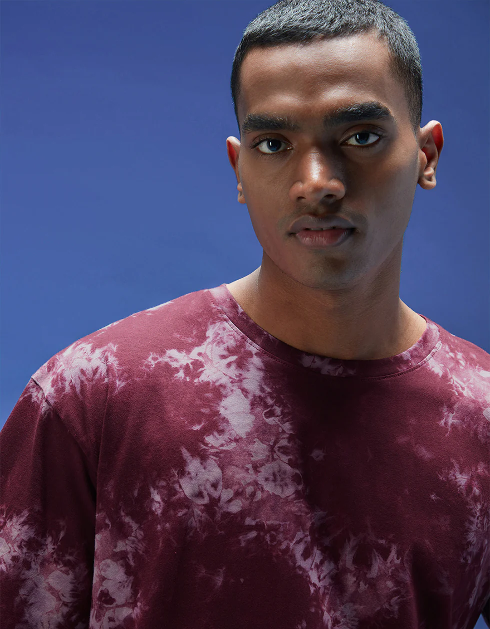 Smoke Maroon Oversized Tie-Die Printed T-shirt - Image 5