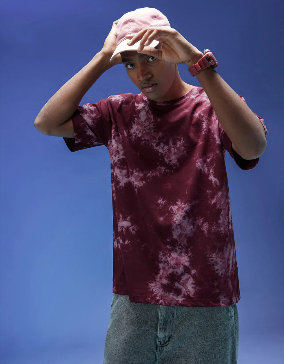 Smoke Maroon Oversized Tie-Die Printed T-shirt - Image 6