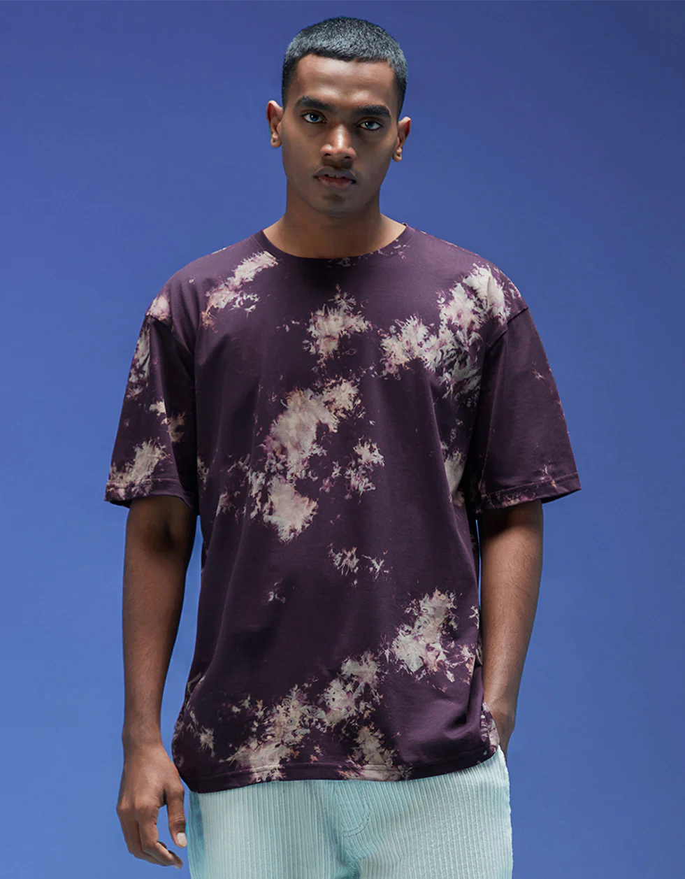 Smoke Navy Oversized Tie-Die Printed T-shirt