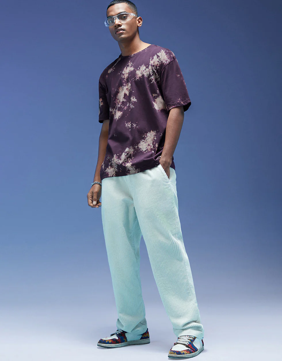 Smoke Navy Oversized Tie-Die Printed T-shirt - Image 4