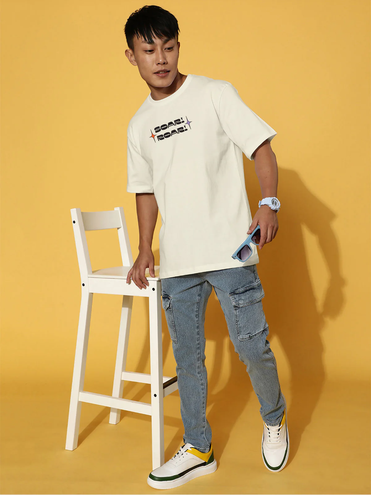 Sour Roar Swan White Oversized Printed T-shirt - Image 5