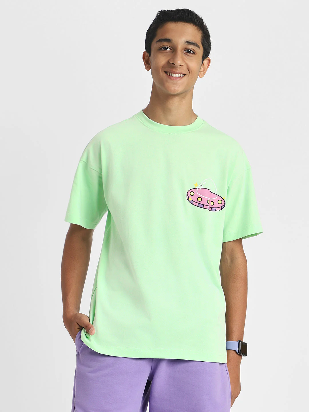 Spaceship Green Oversized Graphic Pocket Printed Boys T-shirt - Image 3