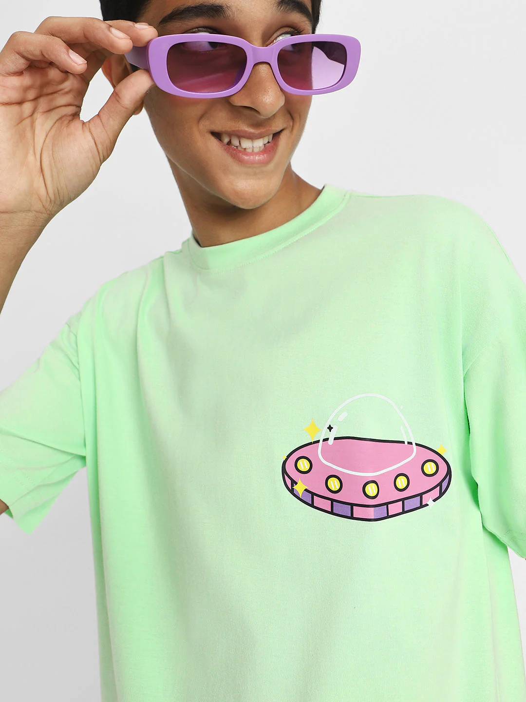 Spaceship Green Oversized Graphic Pocket Printed Boys T-shirt - Image 6