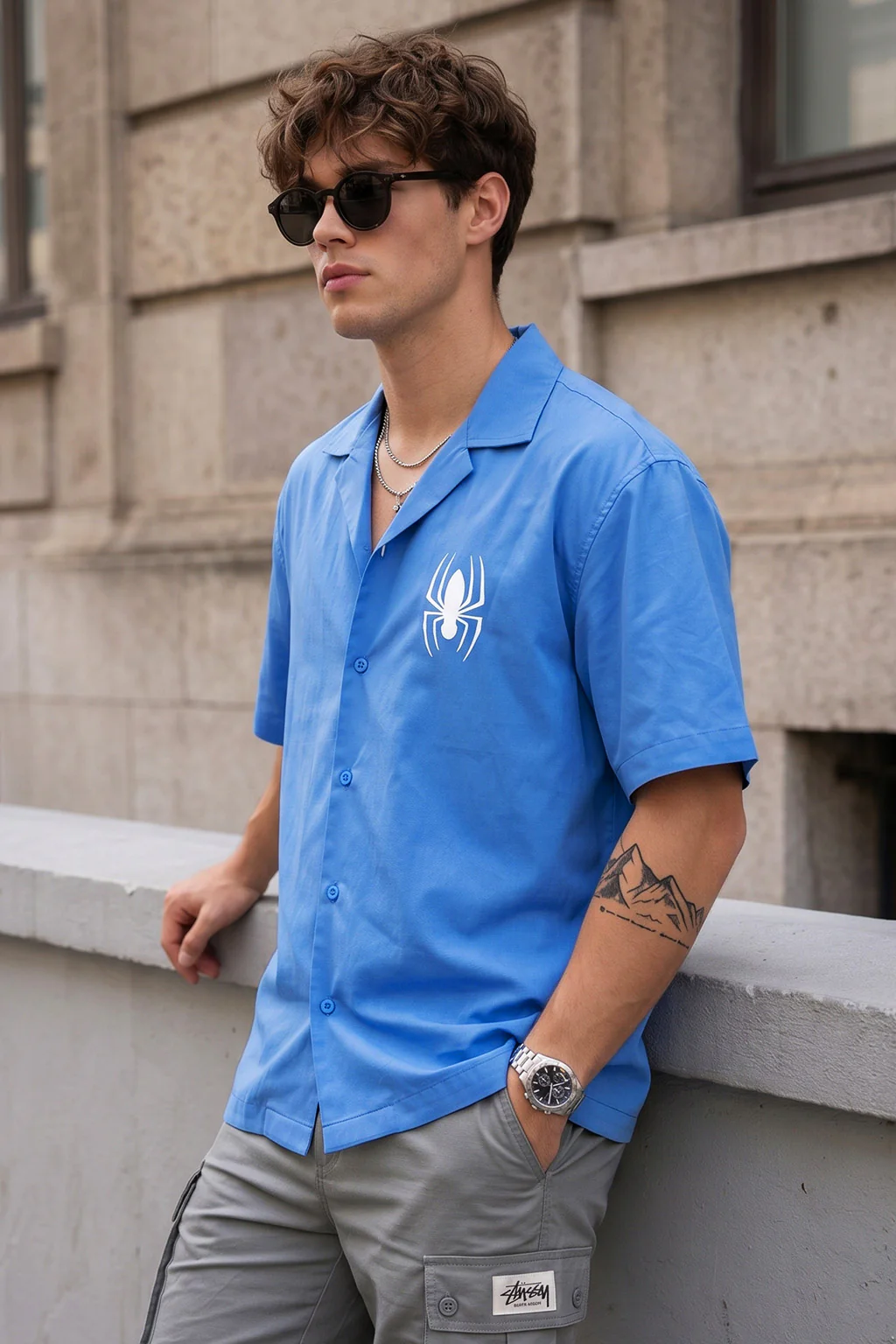Spider Blue Oversized Printed Exclusive Shirt - Image 3