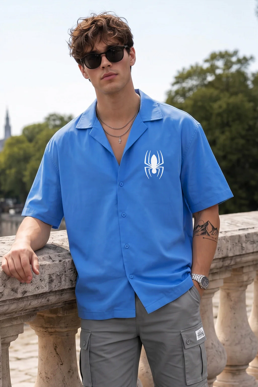 Spider Blue Oversized Printed Exclusive Shirt - Image 4