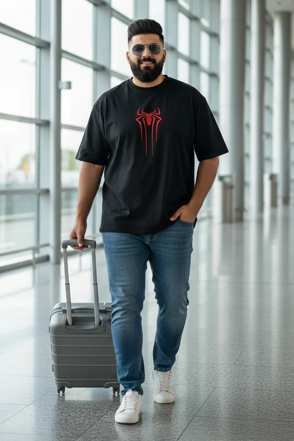 Spiderman Black Graphic Printed Plus Size T-shirt - Image 4