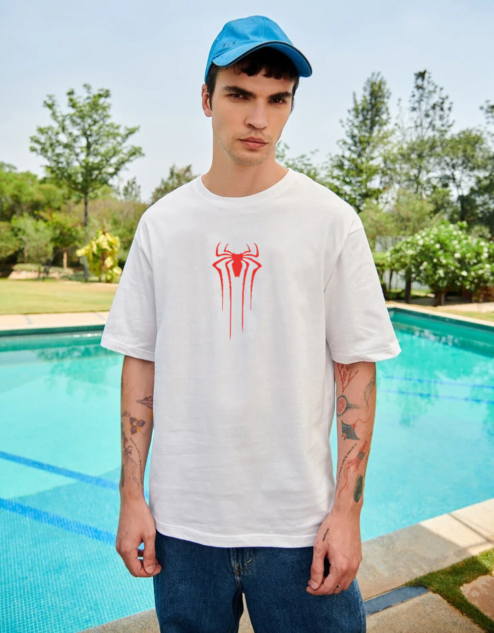 Spiderman White Oversized Back Typography Printed T-shirt - Image 2