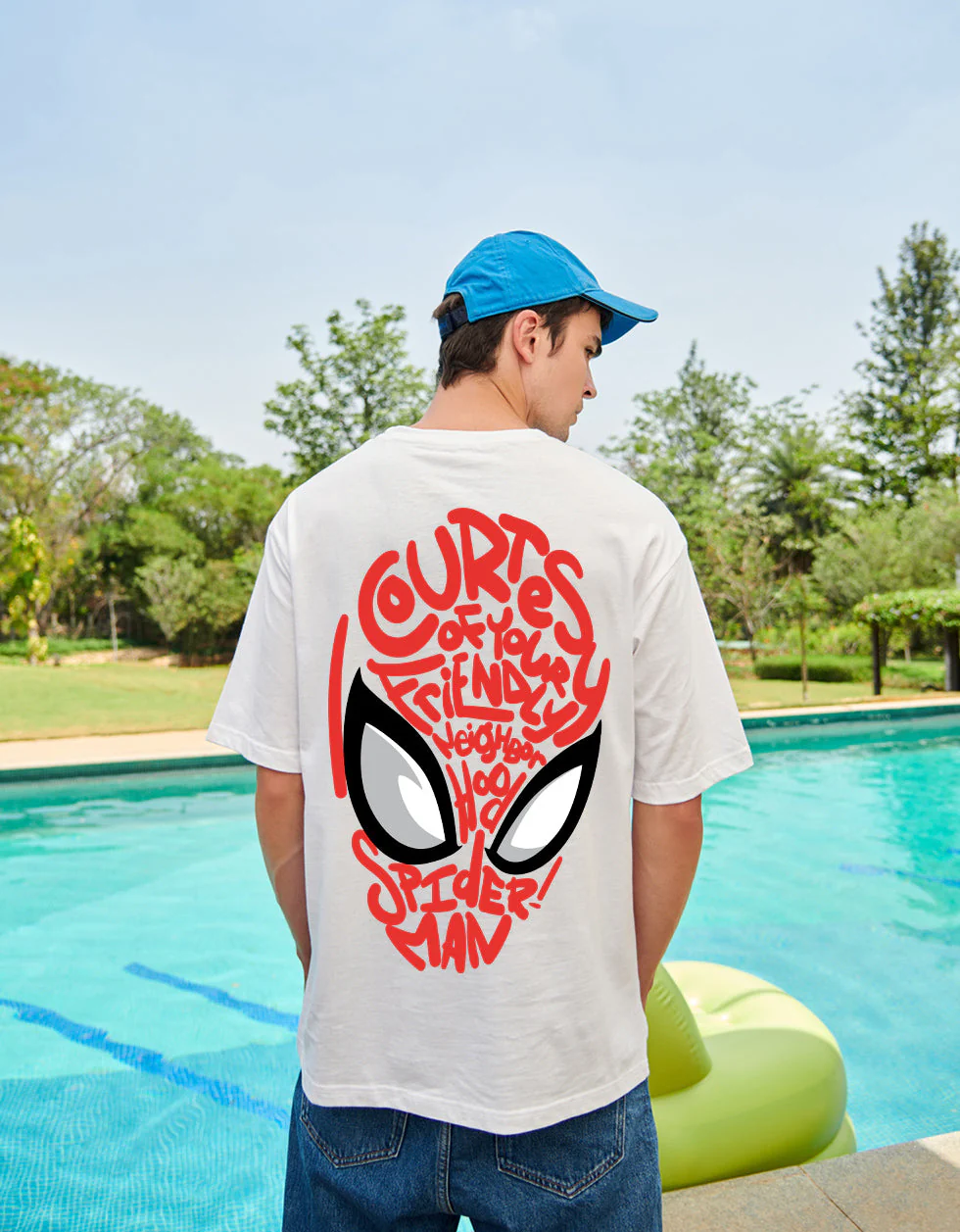 Spiderman White Oversized Back Typography Printed T-shirt - Image 3
