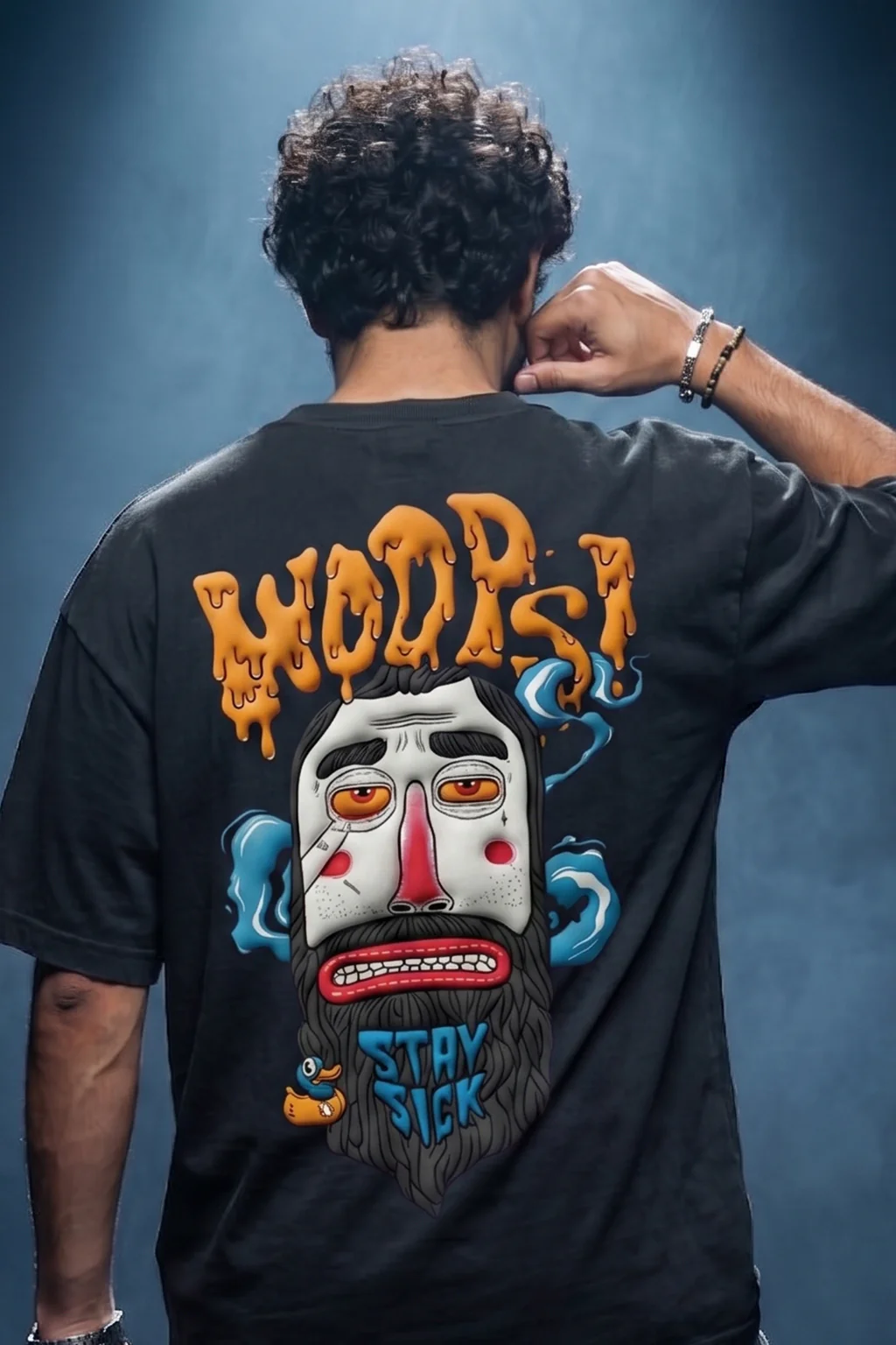 Stay Sick Black Oversized Puff Printed Exclusive T-shirt - Image 2