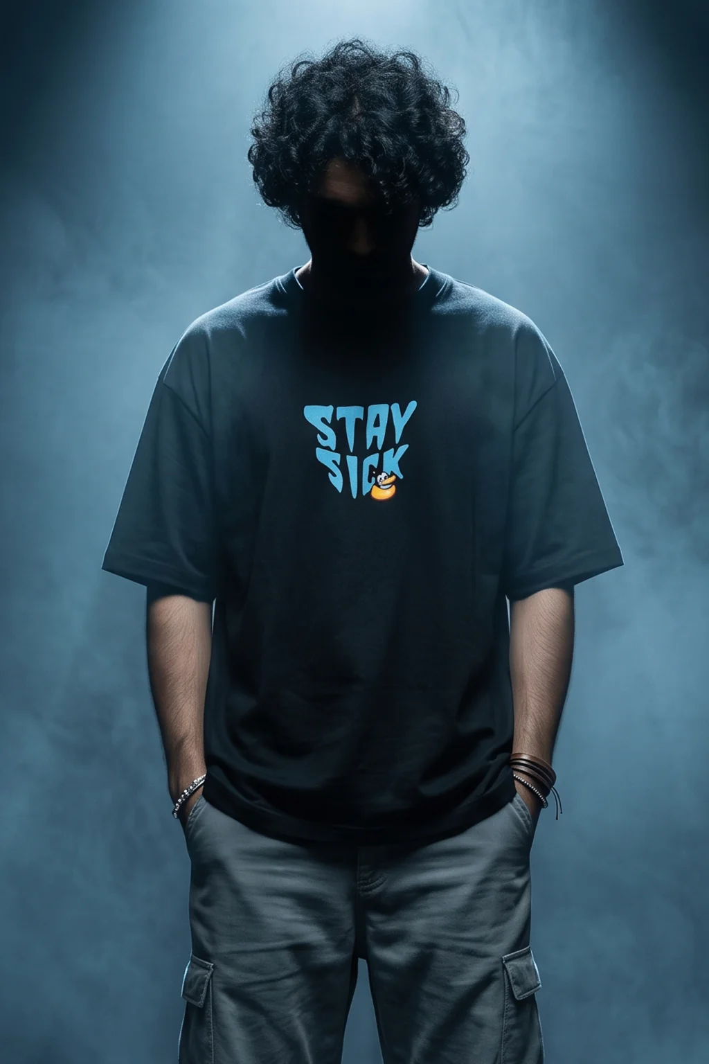 Stay Sick Black Oversized Puff Printed Exclusive T-shirt - Image 3