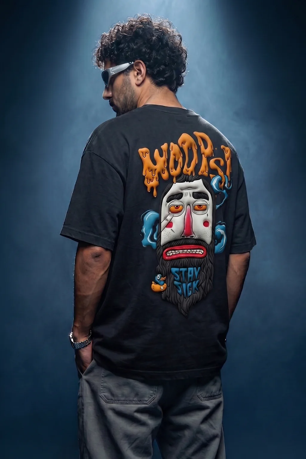 Stay Sick Black Oversized Puff Printed Exclusive T-shirt - Image 4