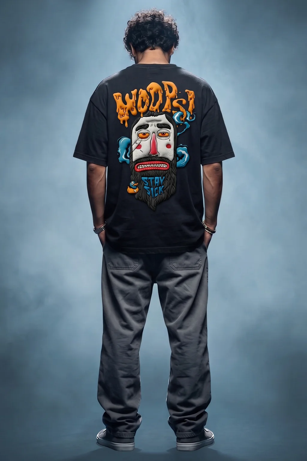 Stay Sick Black Oversized Puff Printed Exclusive T-shirt - Image 5