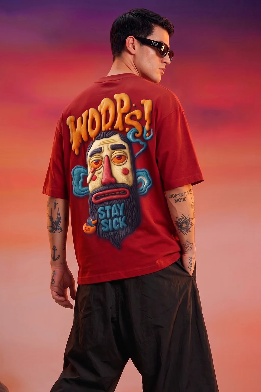 Stay Sick Red Oversized Puff Printed Exclusive T-shirt - Image 3