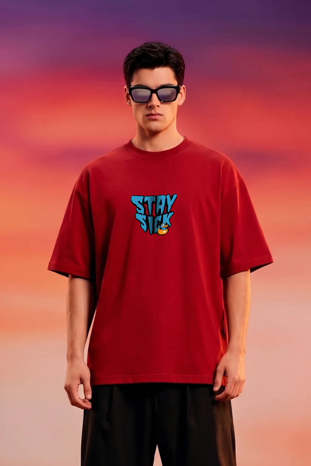 Stay Sick Red Oversized Puff Printed Exclusive T-shirt - Image 4