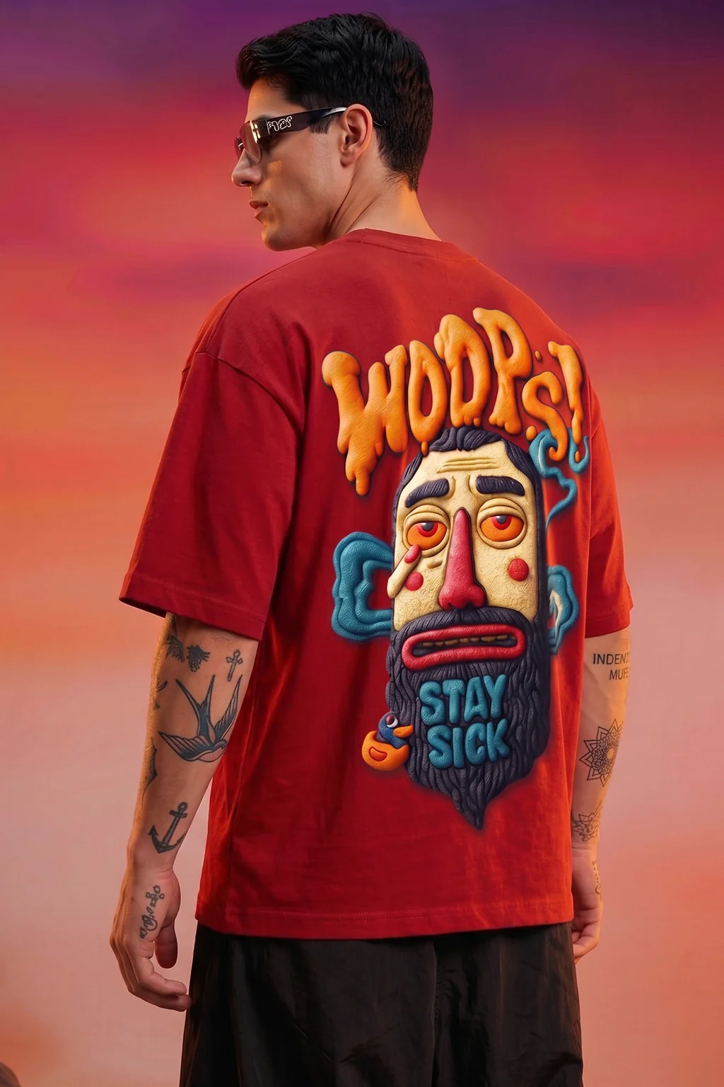 Stay Sick Red Oversized Puff Printed Exclusive T-shirt - Image 5