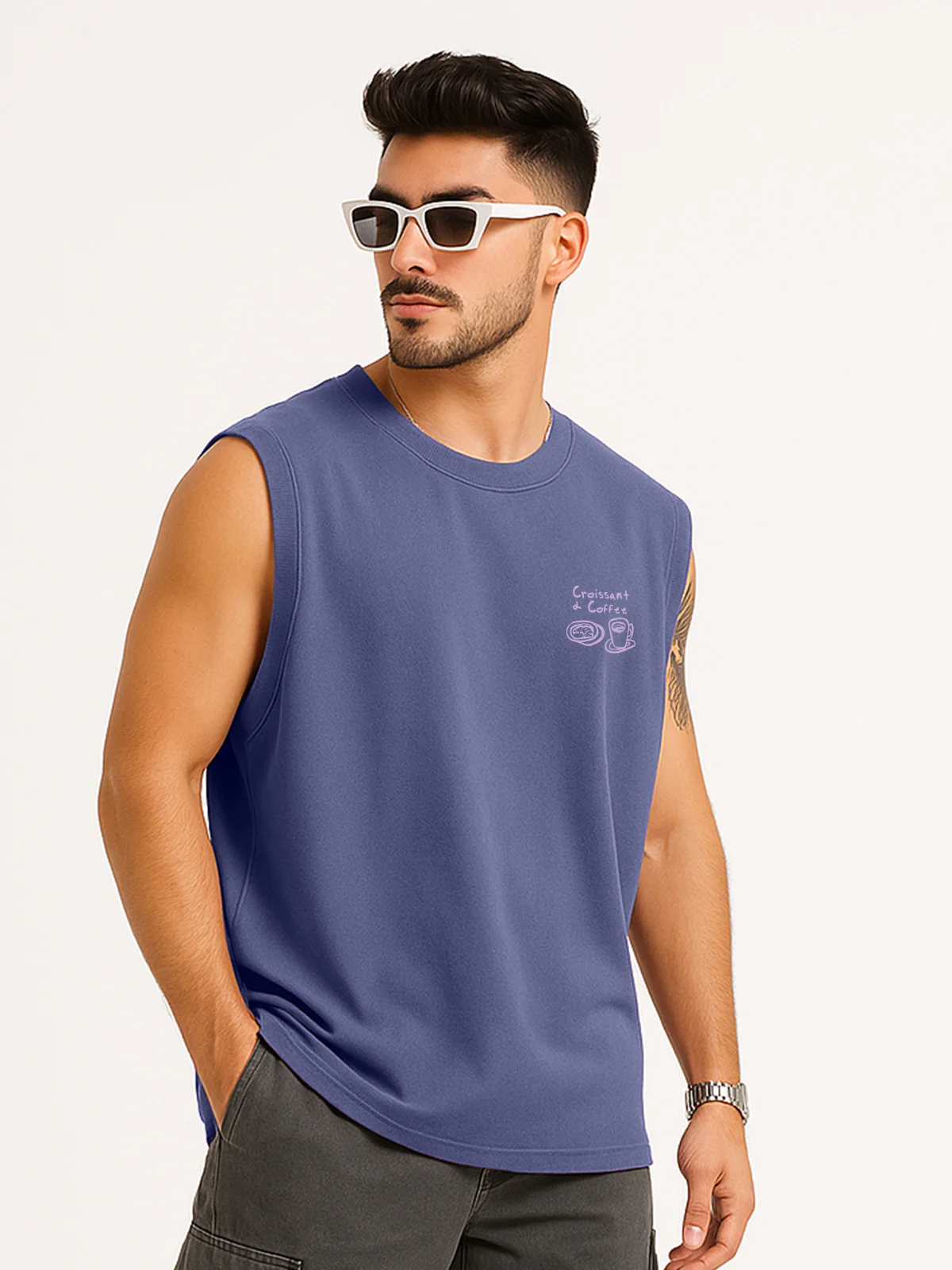 Street Cafe Skipper Blue Oversized Printed Vest - Image 2