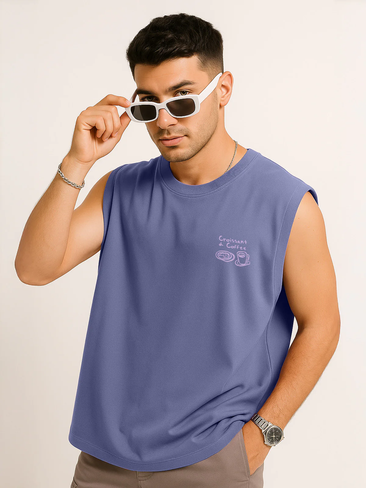 Street Cafe Skipper Blue Oversized Printed Vest - Image 3