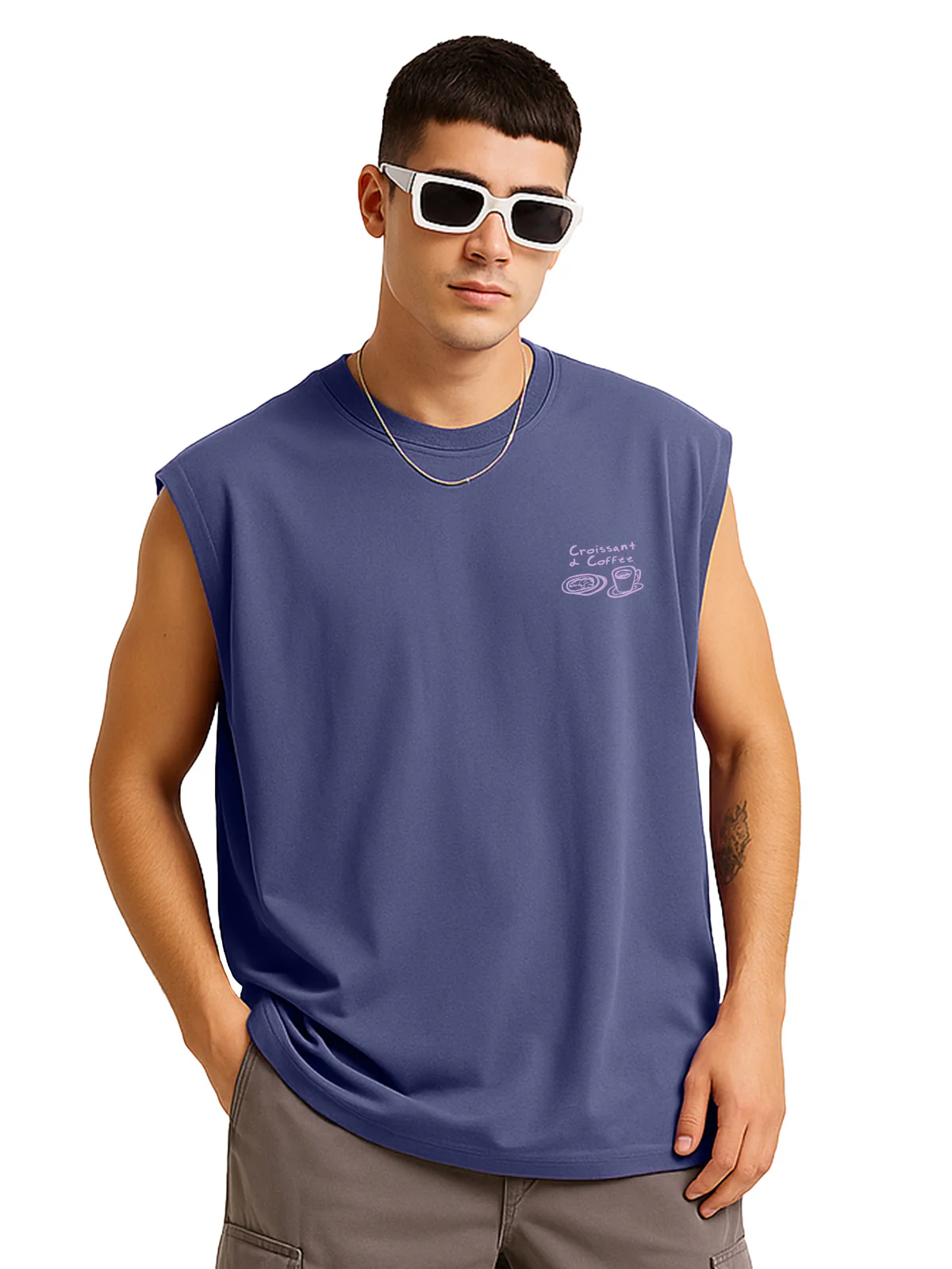 Street Cafe Skipper Blue Oversized Printed Vest - Image 4