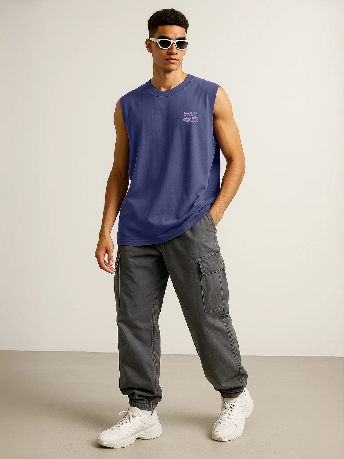 Street Cafe Skipper Blue Oversized Printed Vest - Image 5