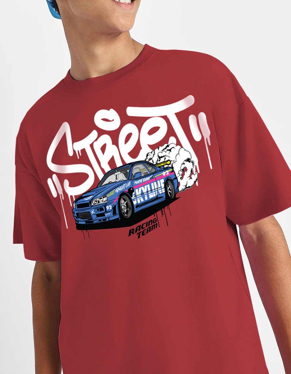 Street Racing Red Oversized Graphic Printed Boys T-shirt - Image 6