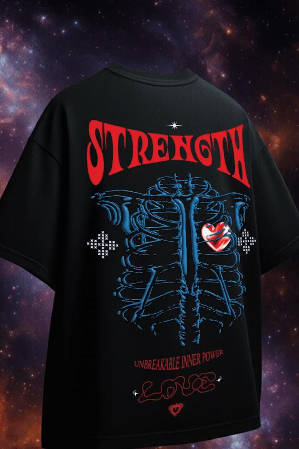 Strenght Black Oversized Puff Printed Exclusive T-shirt