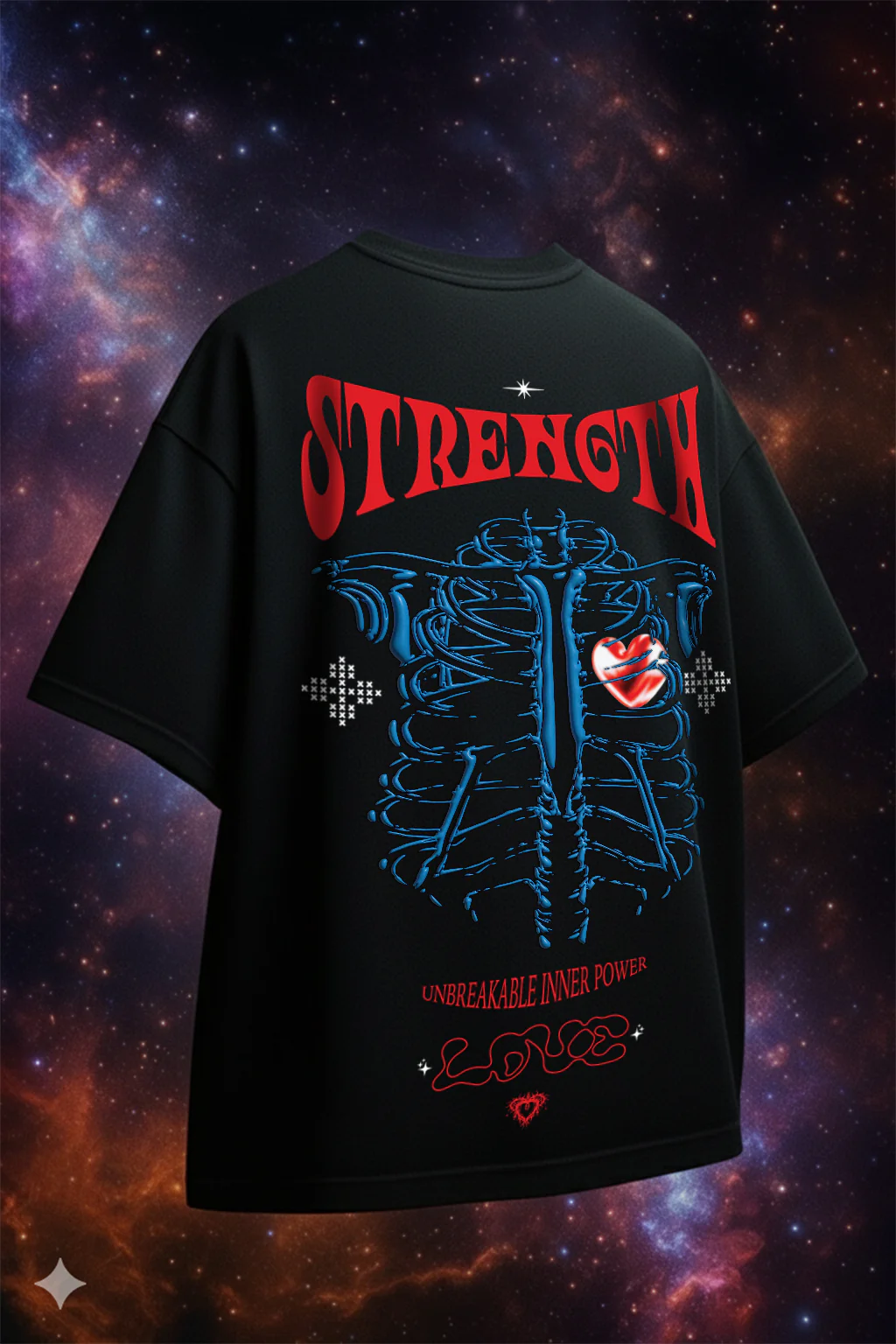 Strenght Black Oversized Puff Printed Exclusive T-shirt - Image 2