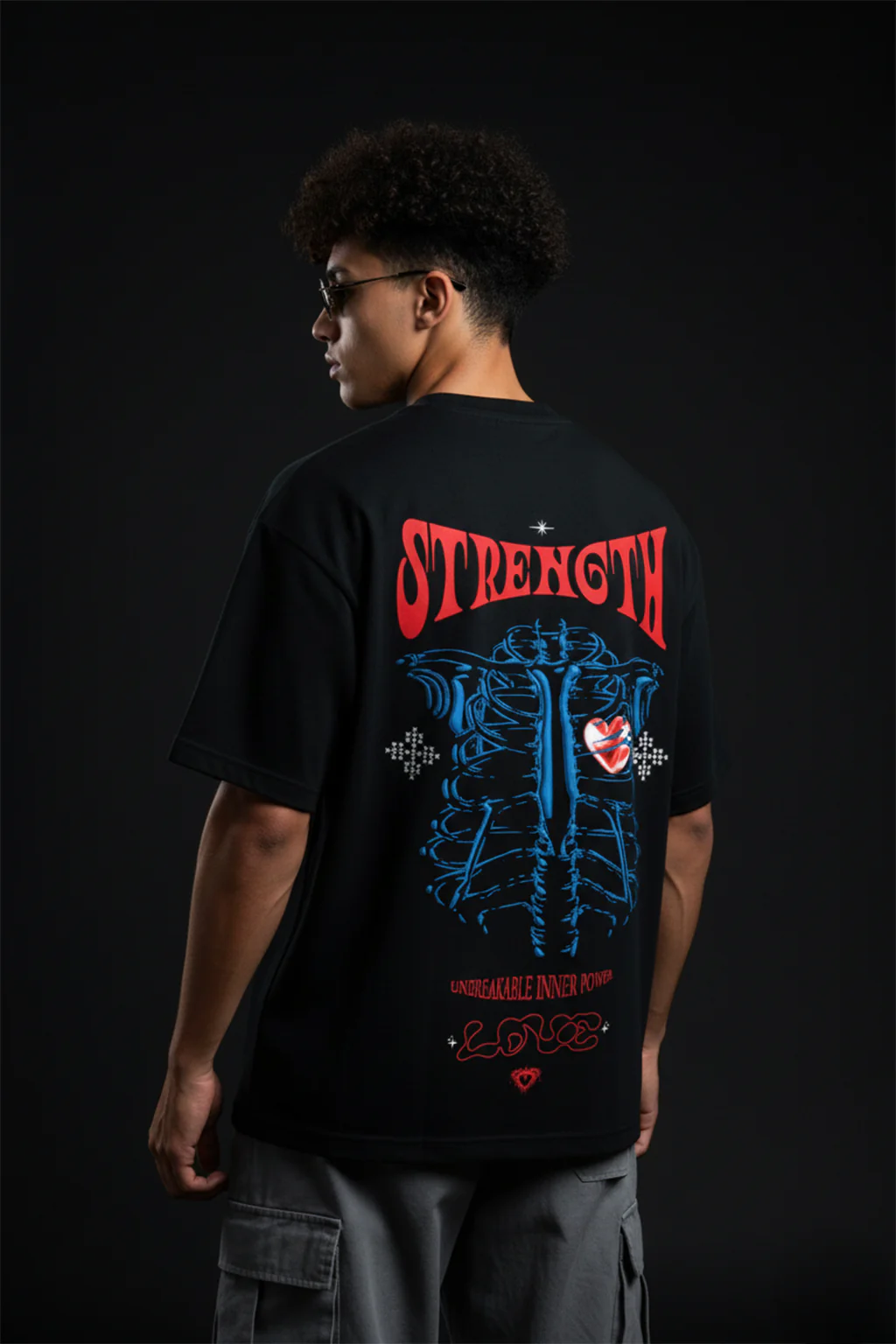 Strenght Black Oversized Puff Printed Exclusive T-shirt - Image 4