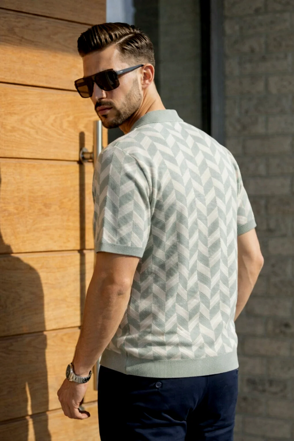 Structured Blue Flatknit Textured Regular Fit Exclusive Polo T-Shirt - Image 4