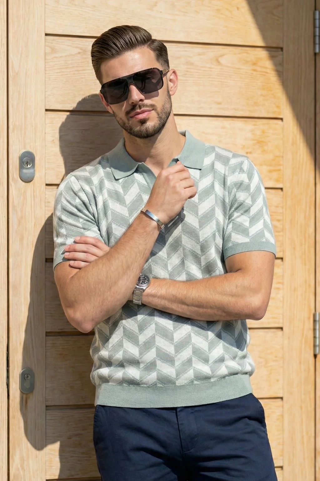 Structured Blue Flatknit Textured Regular Fit Exclusive Polo T-Shirt - Image 5