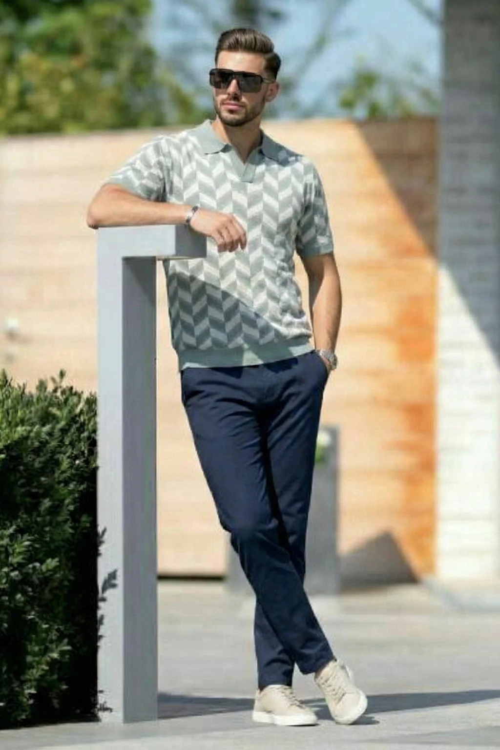 Structured Blue Flatknit Textured Regular Fit Exclusive Polo T-Shirt - Image 6