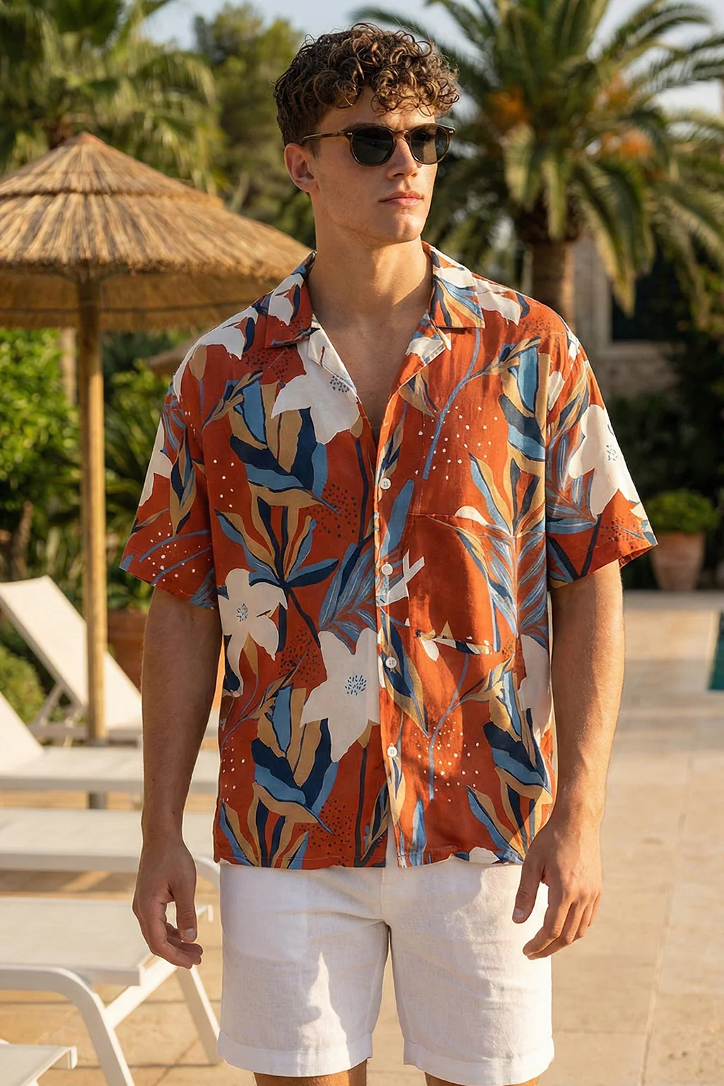 Sunset Palm Red All Over Print Oversized Exclusive Shirt - Image 2