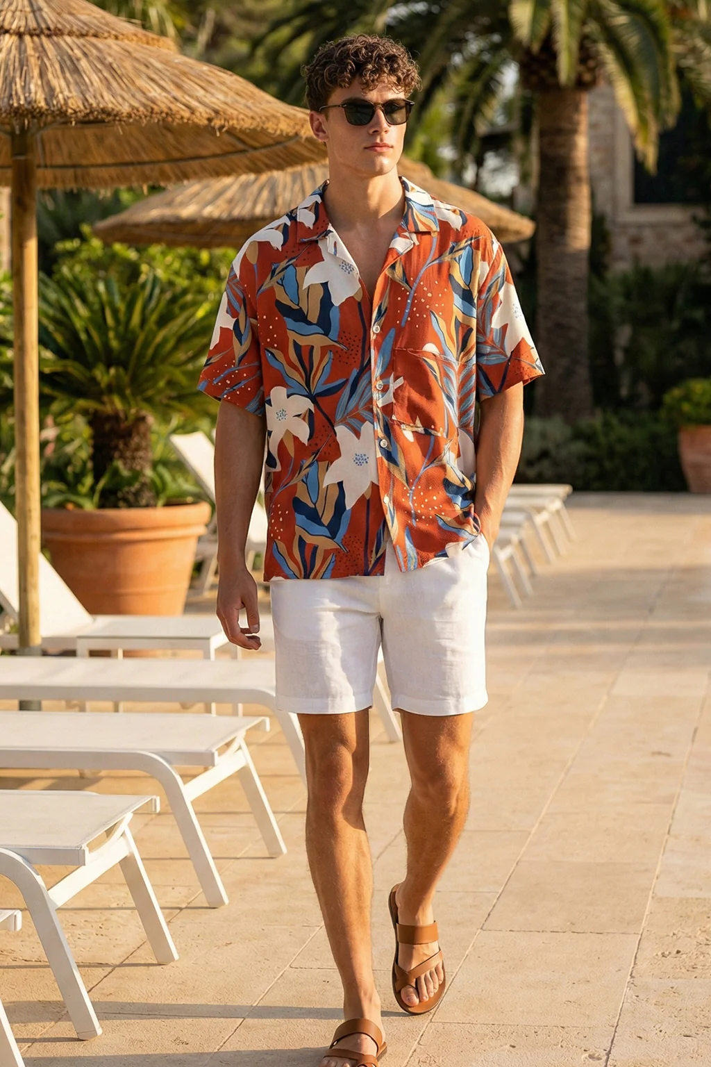 Sunset Palm Red All Over Print Oversized Exclusive Shirt - Image 5