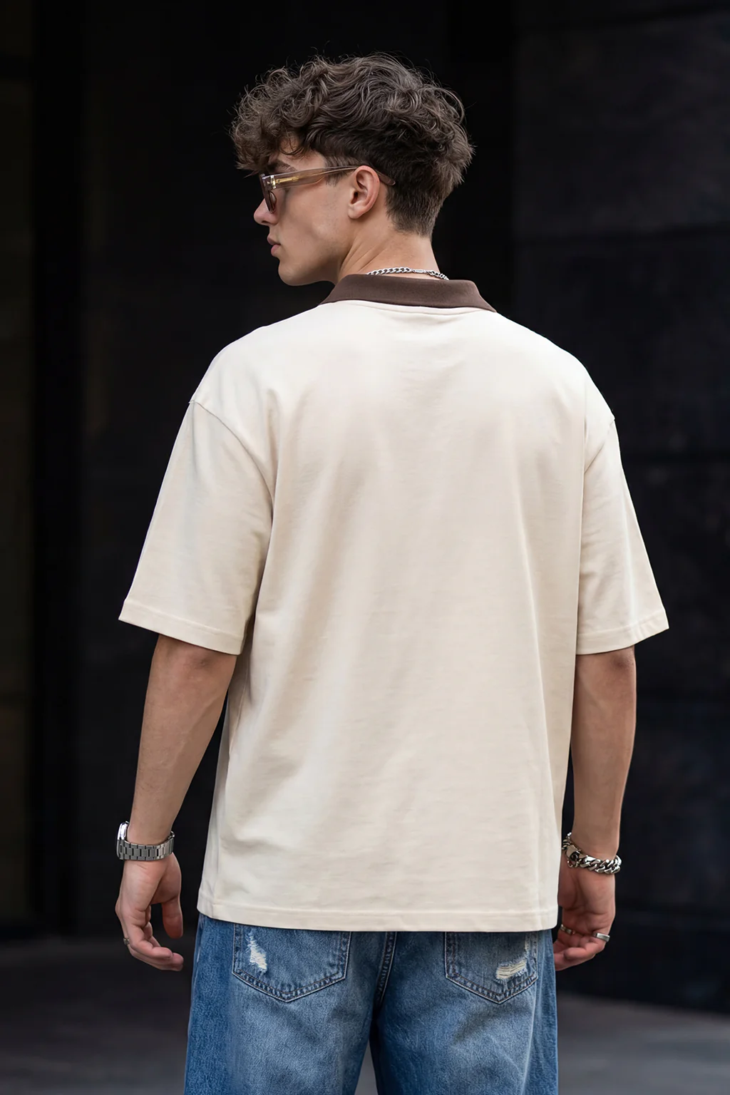Swan White Plain Oversized Polo T-shirt - Image 3