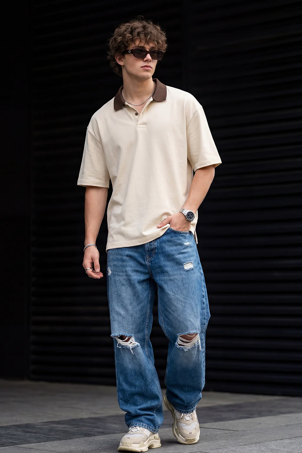 Swan White Plain Oversized Polo T-shirt - Image 4