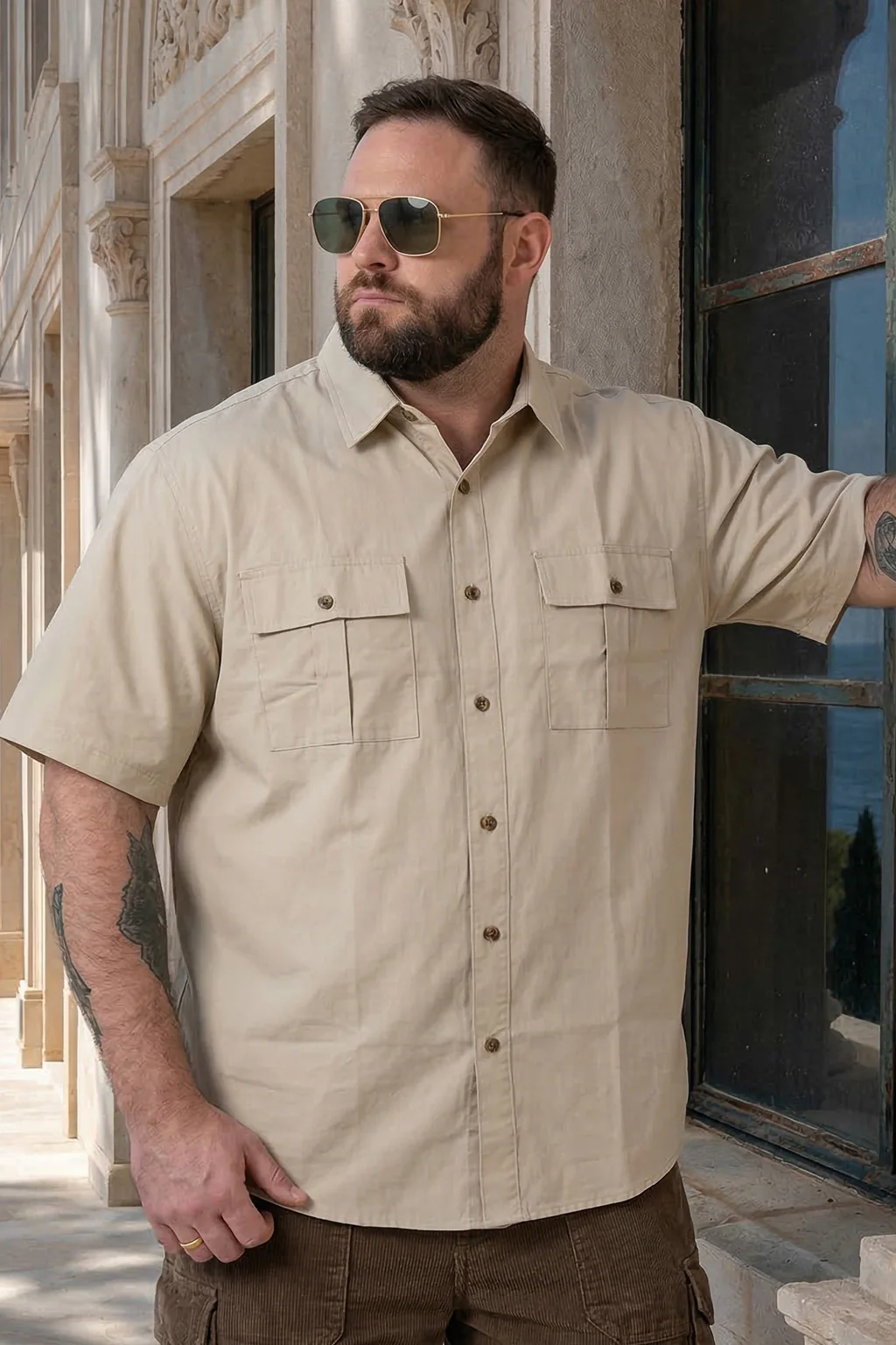Swanwhite Plus Size Half Sleeve Dual Pocket Utility Exclusive Shirt - Image 3