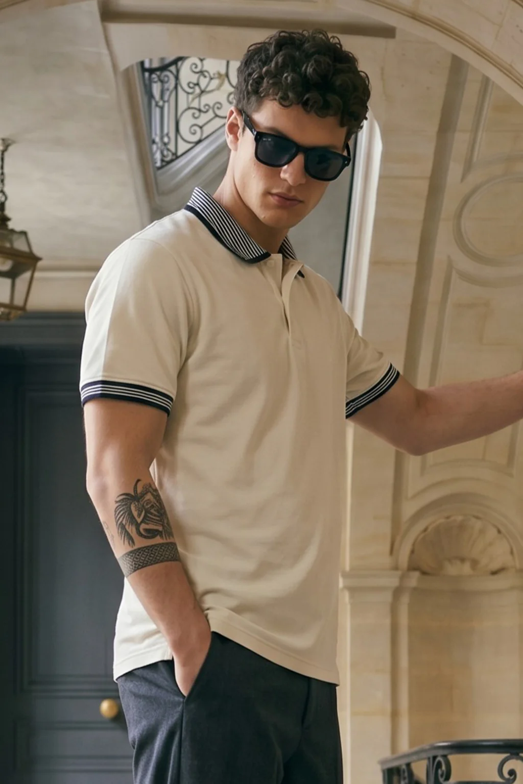 Swanwhite Stripped Collar Regular Fit Exclusive Pique Lycra Polo T-Shirt - Image 4