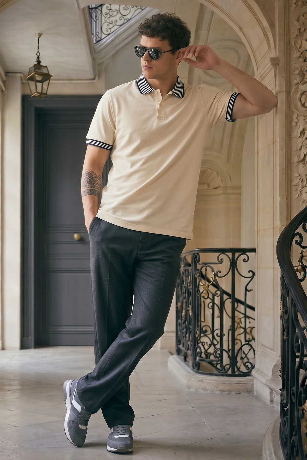 Swanwhite Stripped Collar Regular Fit Exclusive Pique Lycra Polo T-Shirt - Image 5