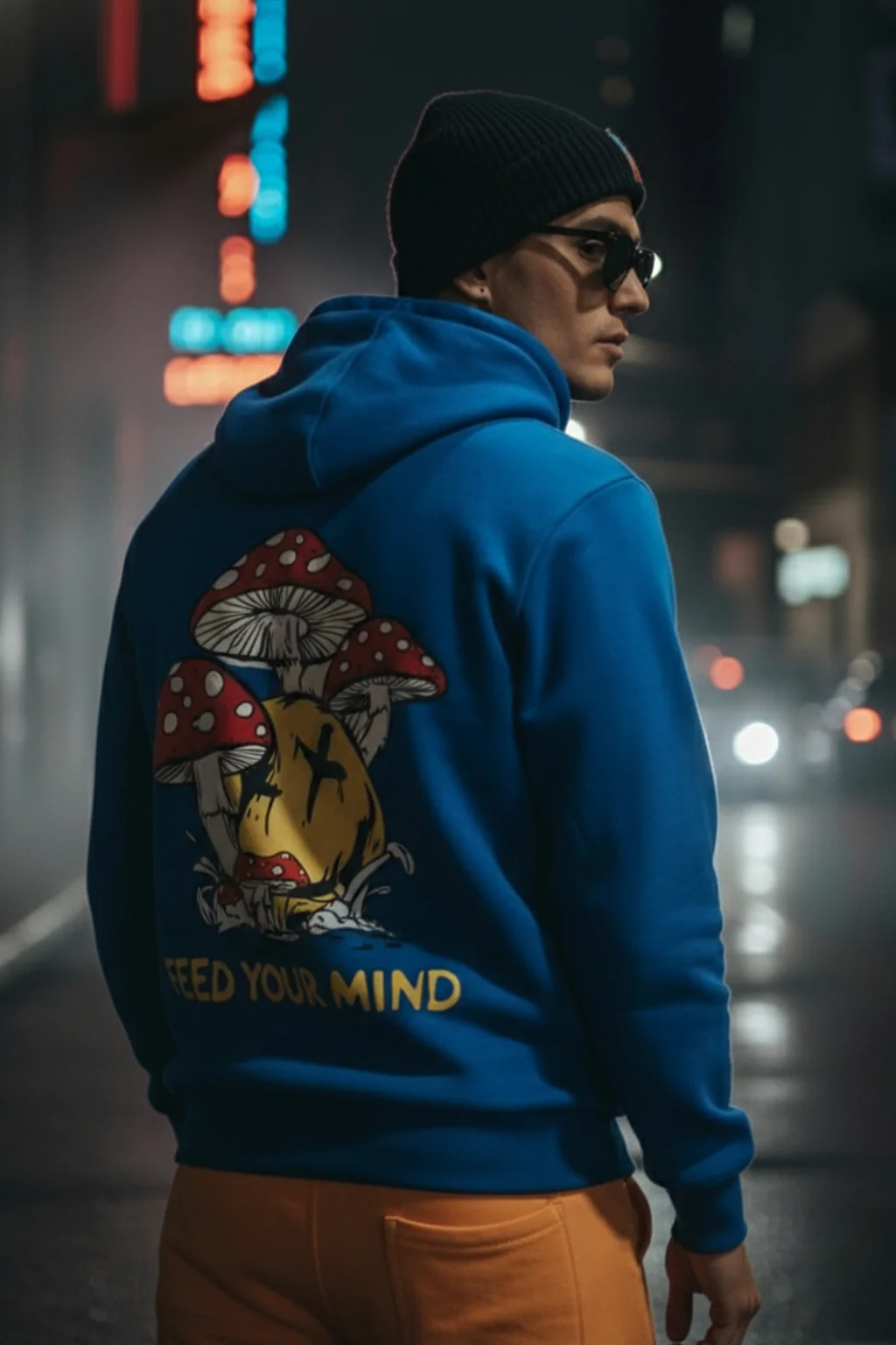 Feed Your Mind  Blue Back Graphic Printed Regular Fit Hoodie - Image 4
