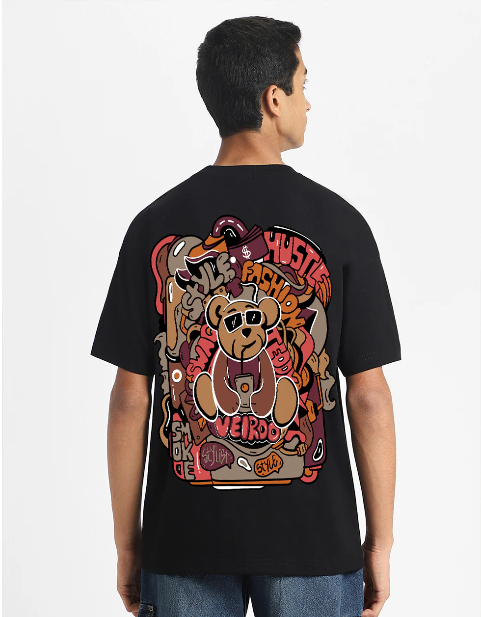 Teddy Black Oversized Graphic Back Printed Boys T-shirt - Image 2