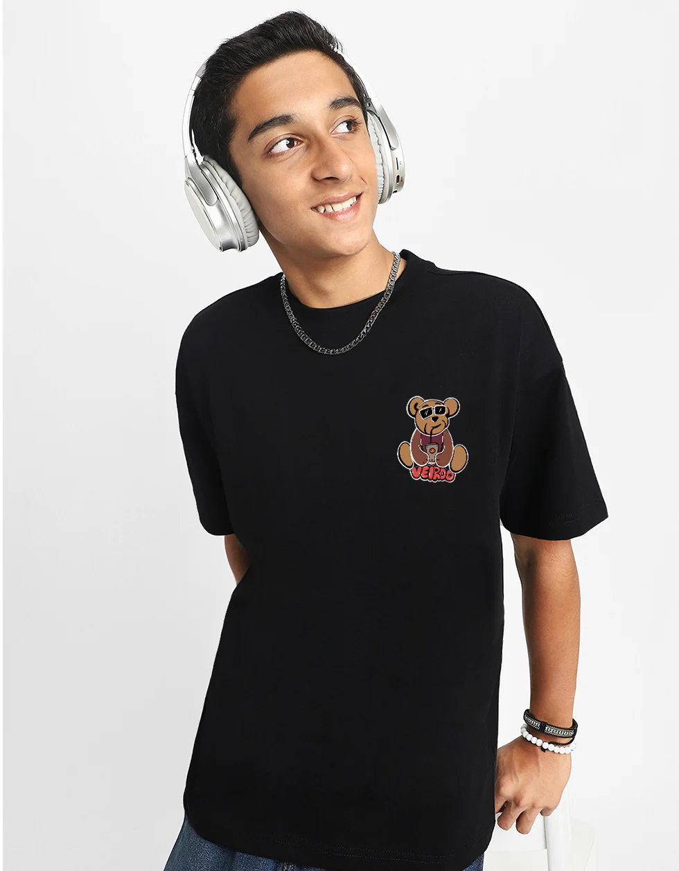 Teddy Black Oversized Graphic Back Printed Boys T-shirt - Image 5