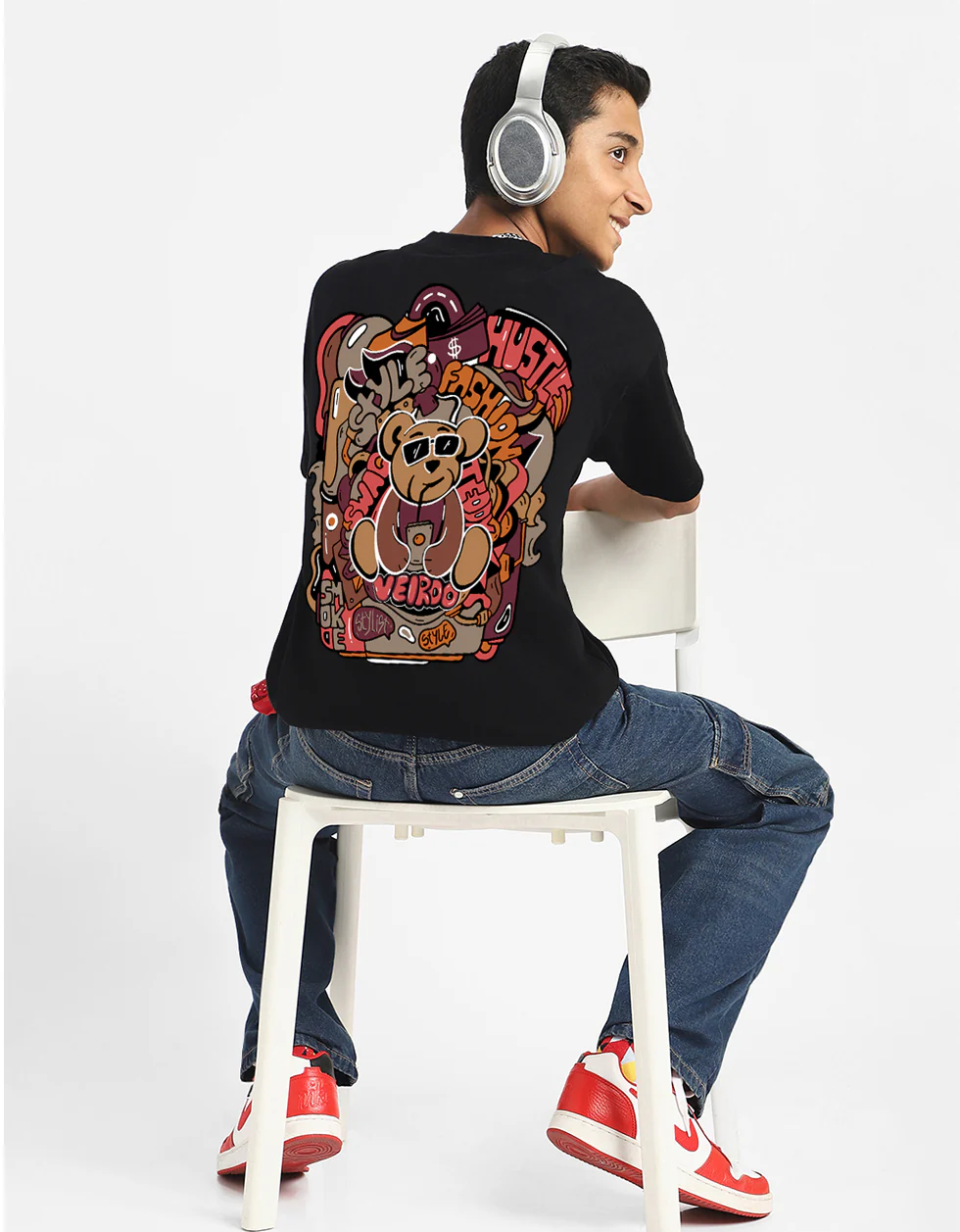 Teddy Black Oversized Graphic Back Printed Boys T-shirt - Image 6