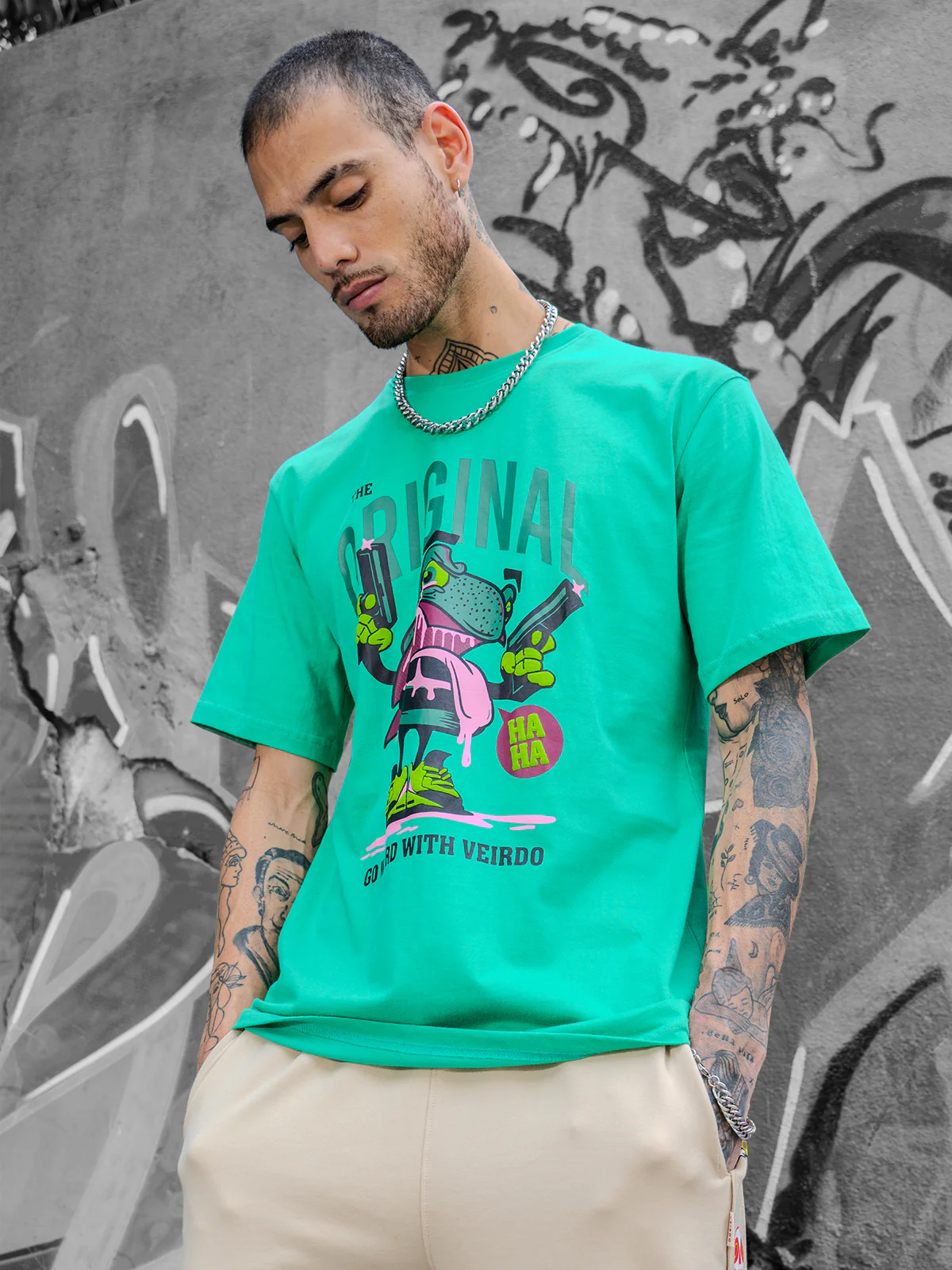 Originals Green Oversized Chest Graphic Printed T-shirt - Image 3