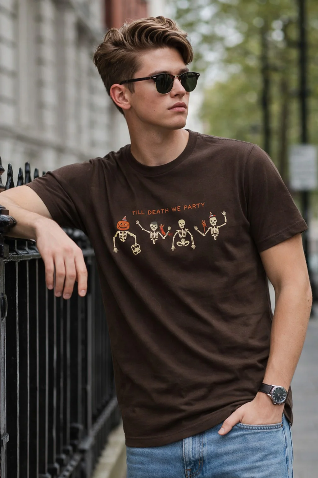 Till Death Brown Regular Fit Printed T-shirt