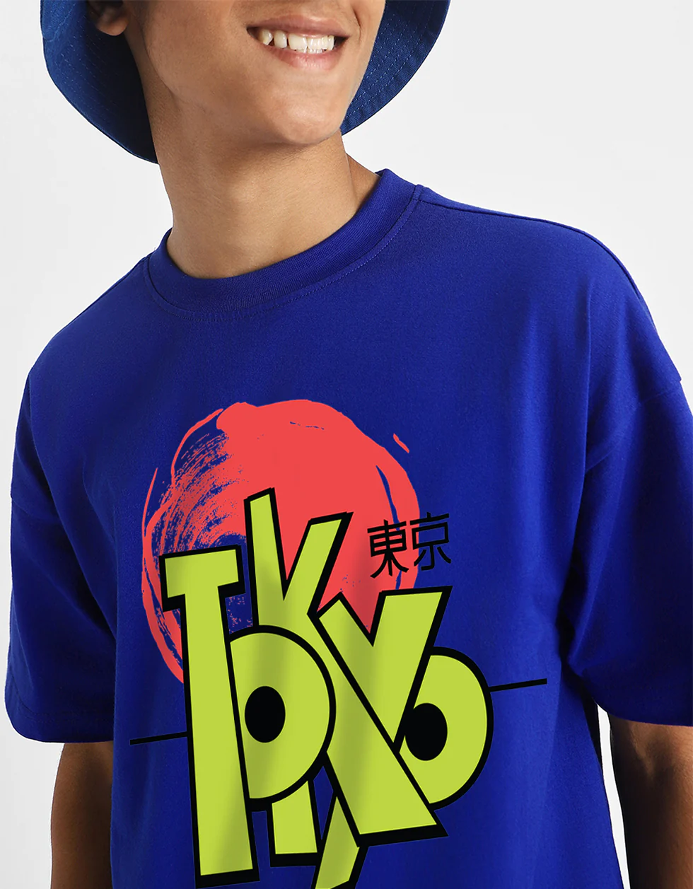 Tokyo Royalblue Oversized Graphic Printed Boys T-shirt - Image 5