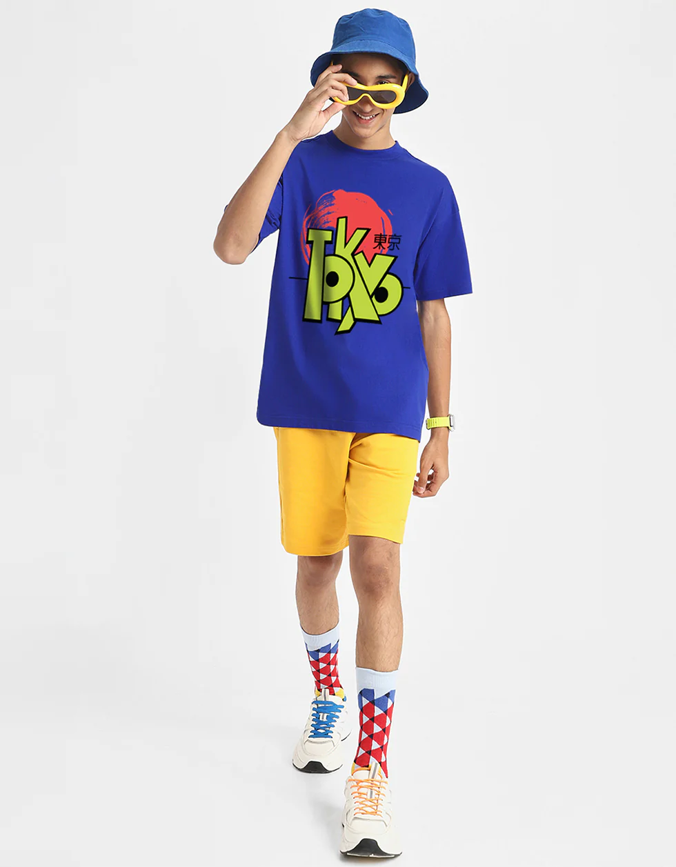 Tokyo Royalblue Oversized Graphic Printed Boys T-shirt - Image 7