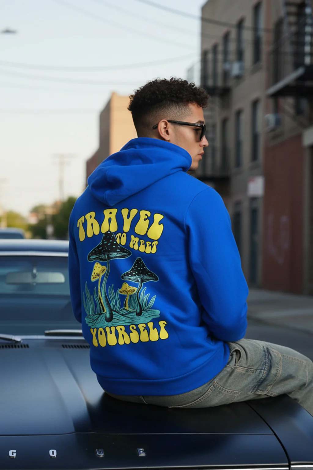 Travel Blue Regular Fit Back Printed Hoodie - Image 3