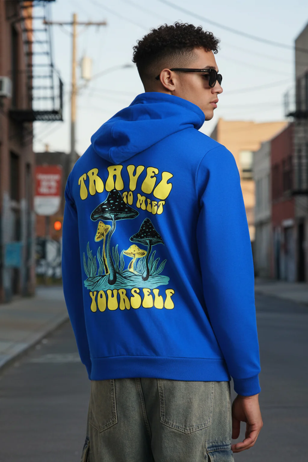 Travel Blue Regular Fit Back Printed Hoodie - Image 5