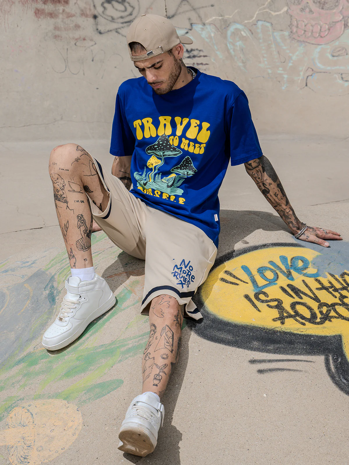 Travel Blue Oversized Chest Graphic Printed T-shirt - Image 3