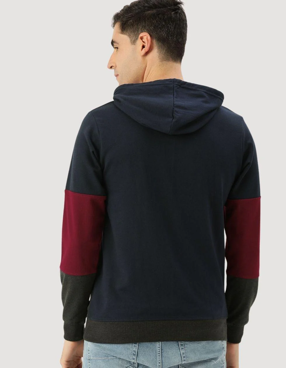 Tri-Tone Maroon ColorBlock Oversized Hoodie - Image 3
